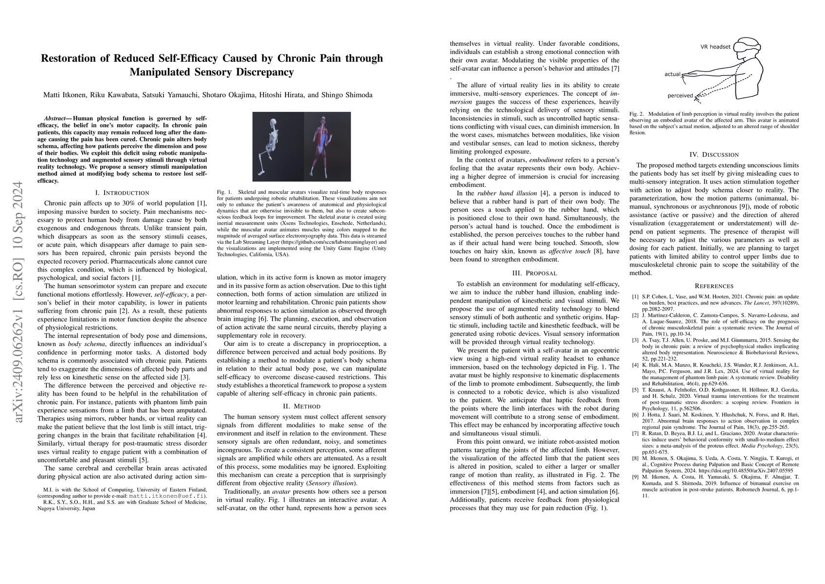 Thumbnail for Restoration of Reduced Self-Efficacy Caused by Chronic Pain through
  Manipulated Sensory Discrepancy