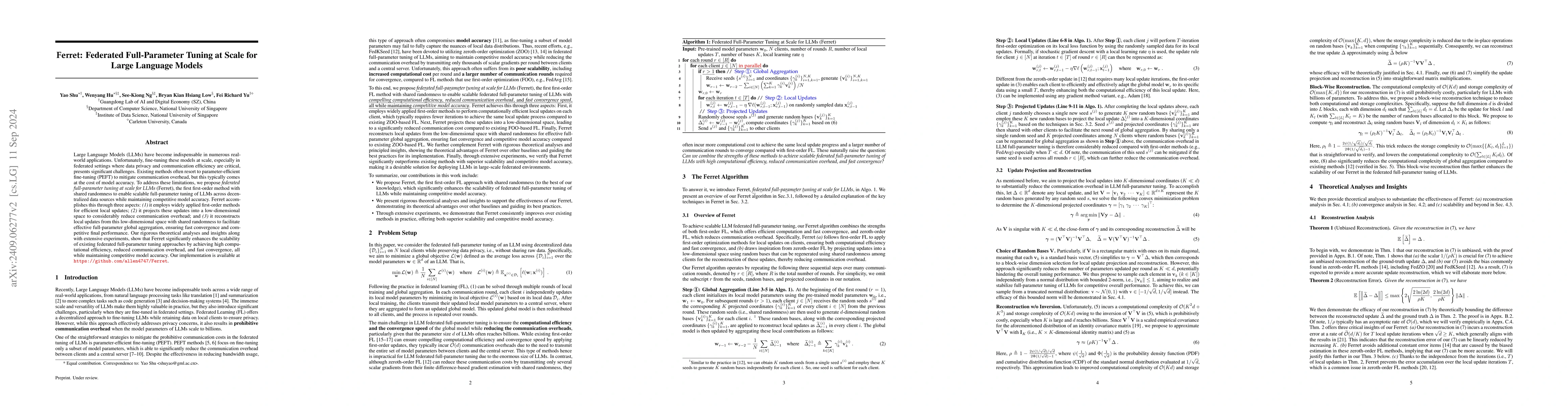 Thumbnail for Ferret: Federated Full-Parameter Tuning at Scale for Large Language
  Models