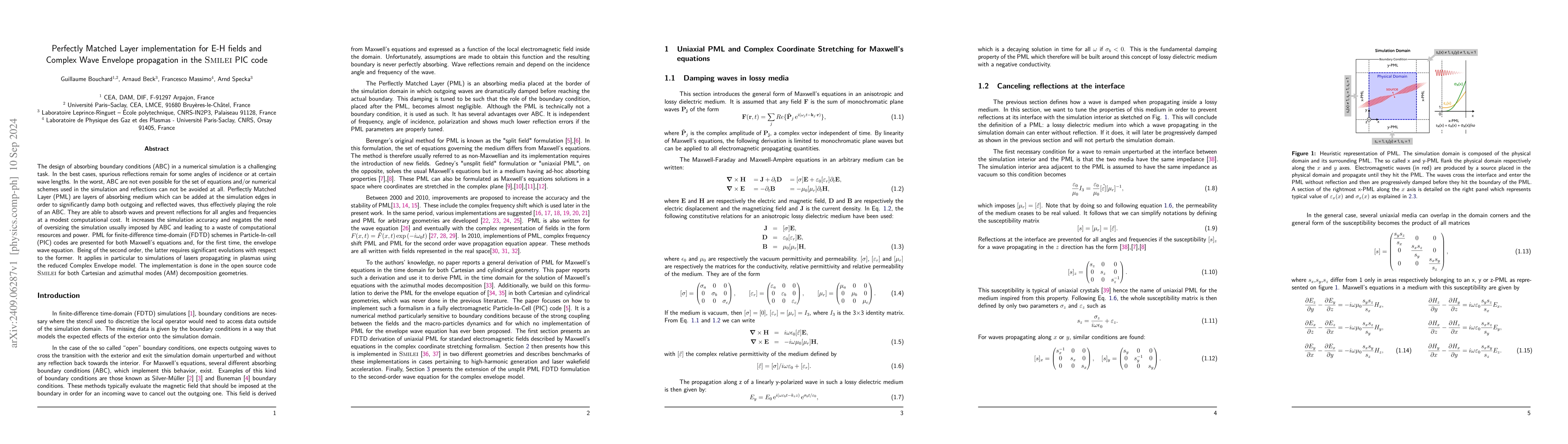 Thumbnail for Perfectly Matched Layer implementation for E-H fields and Complex Wave
  Envelope propagation in the Smilei PIC code