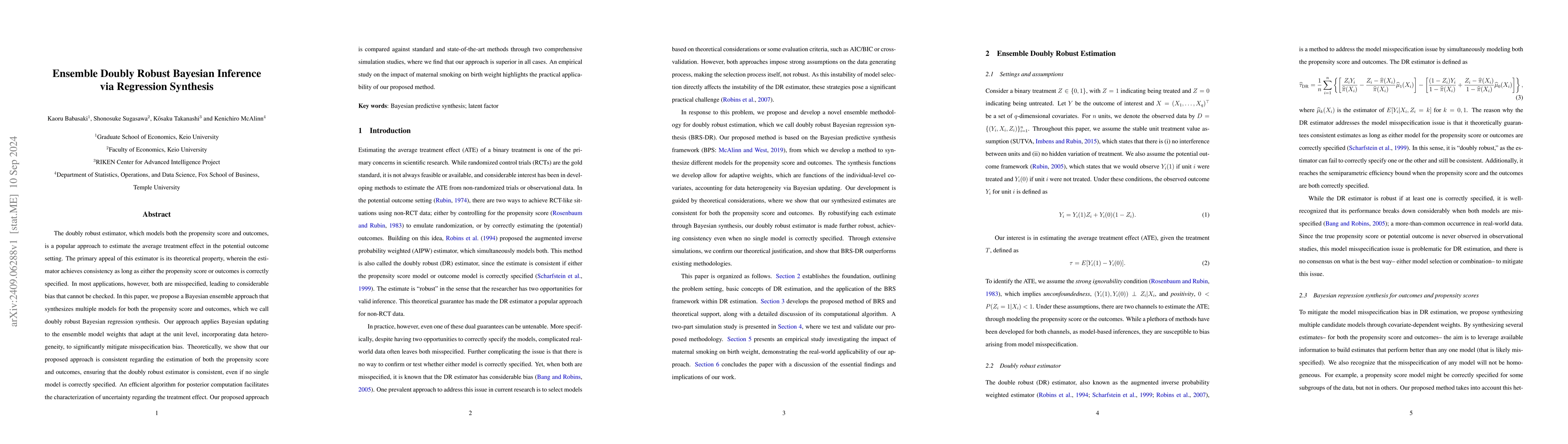Thumbnail for Ensemble Doubly Robust Bayesian Inference via Regression Synthesis