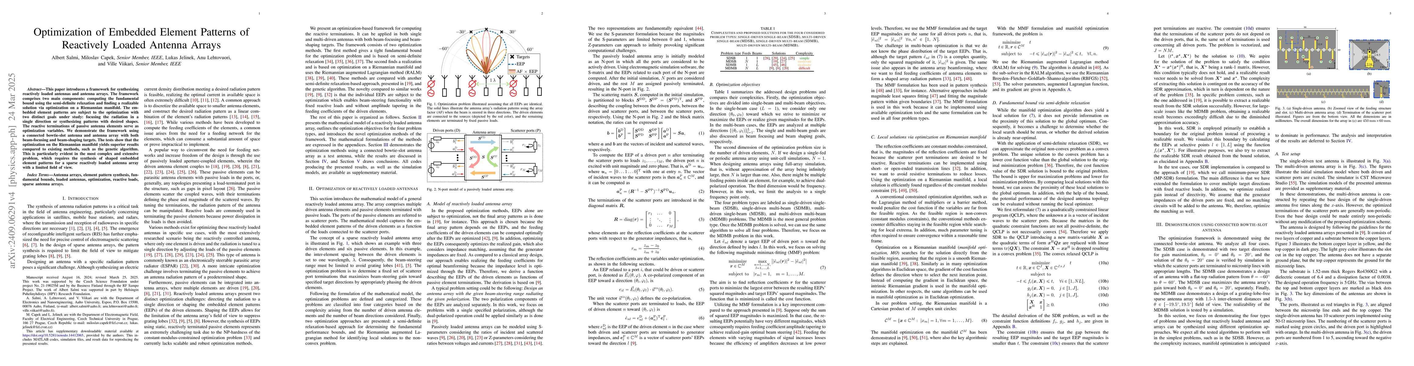 Thumbnail for Optimization of Embedded Element Patterns of Reactively Loaded Antenna
  Arrays