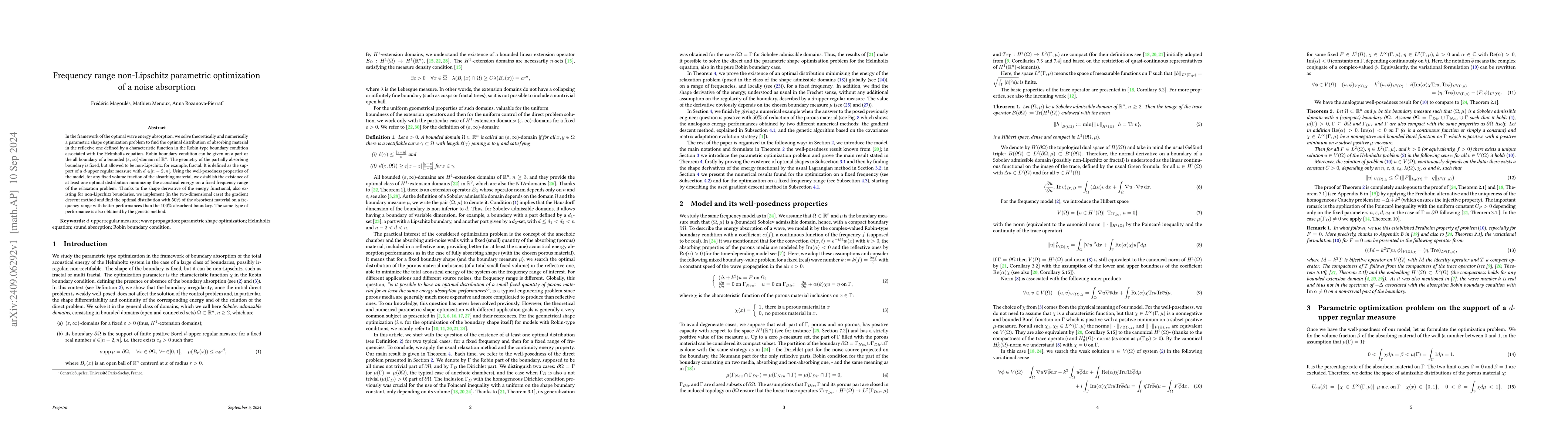 Thumbnail for Frequency range non-Lipschitz parametric optimization of a noise
  absorption