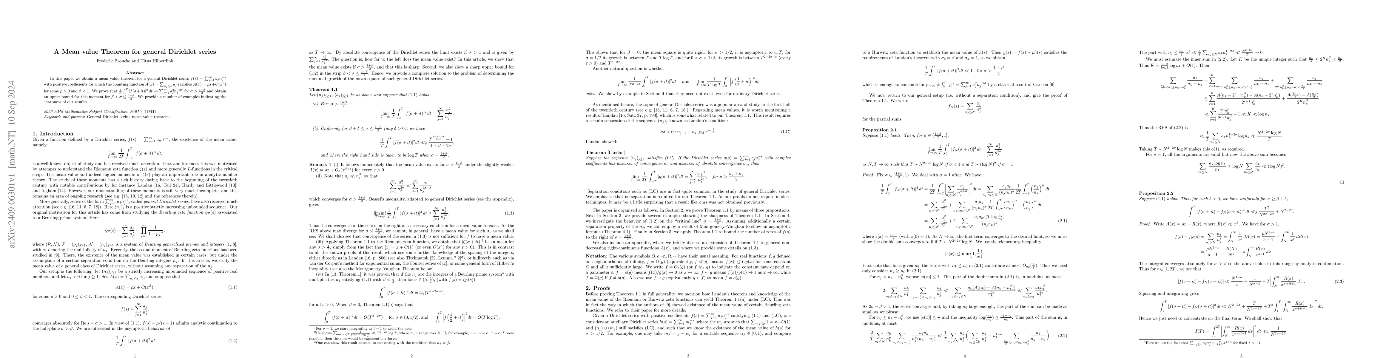 Thumbnail for A Mean Value Theorem for general Dirichlet Series