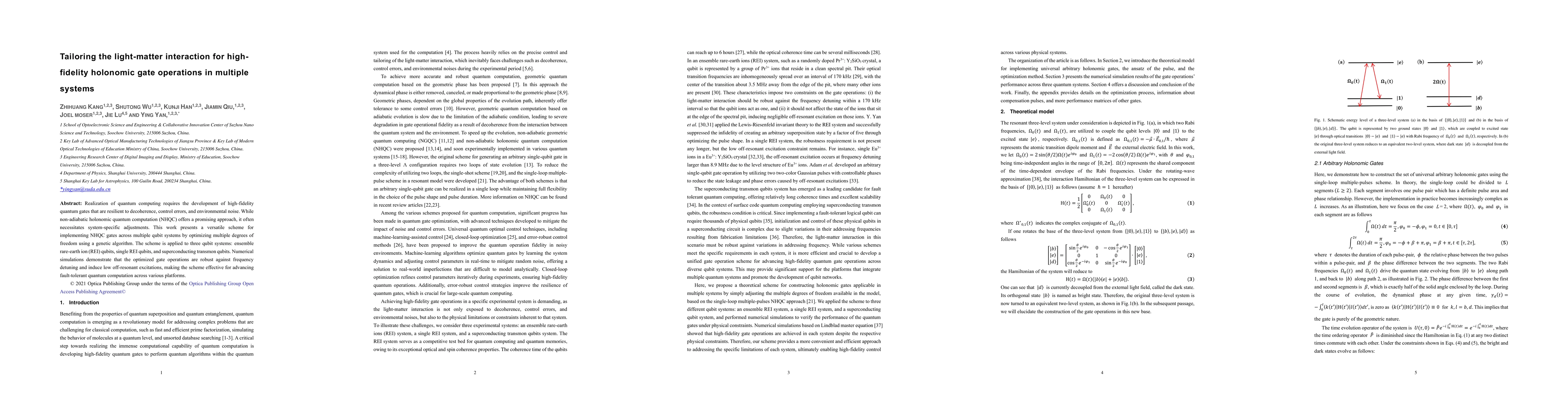 Thumbnail for Tailoring the light-matter interaction for high-fidelity holonomic gate
  operations in multiple systems