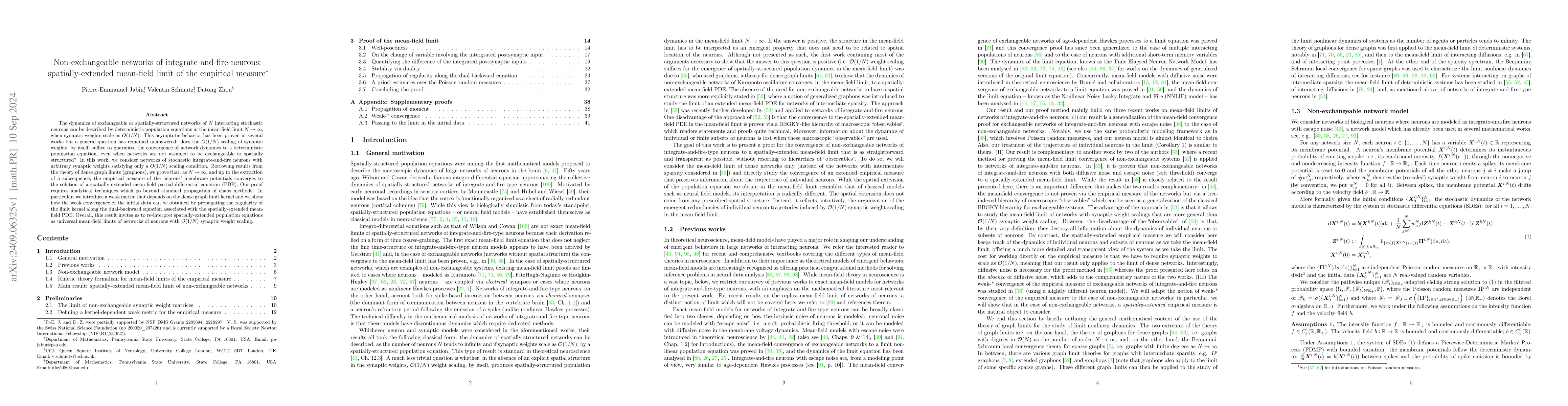 Thumbnail for Non-exchangeable networks of integrate-and-fire neurons:
  spatially-extended mean-field limit of the empirical measure