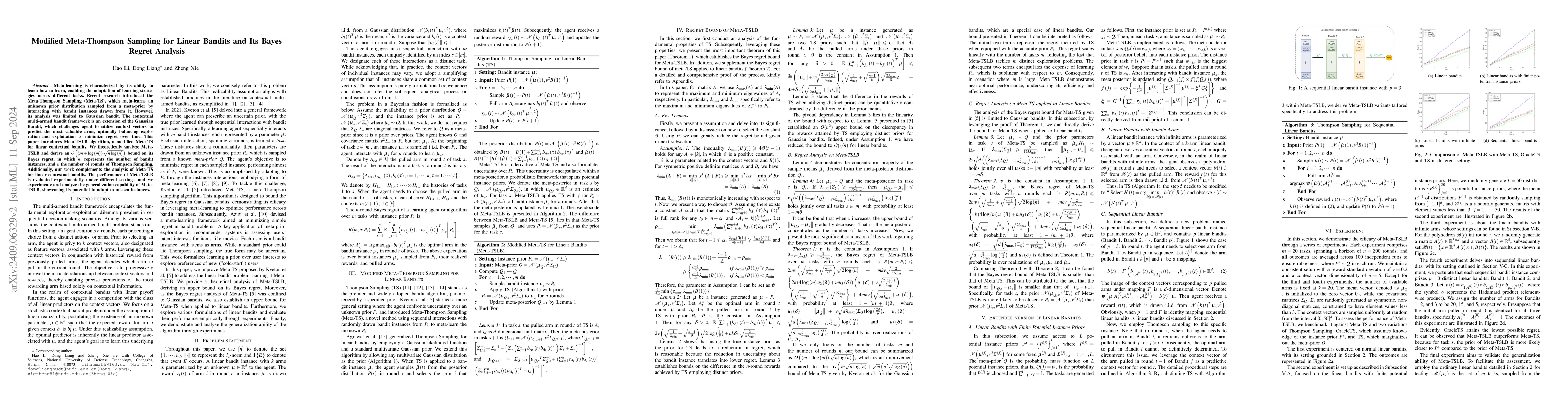 Thumbnail for Modified Meta-Thompson Sampling for Linear Bandits and Its Bayes Regret
  Analysis