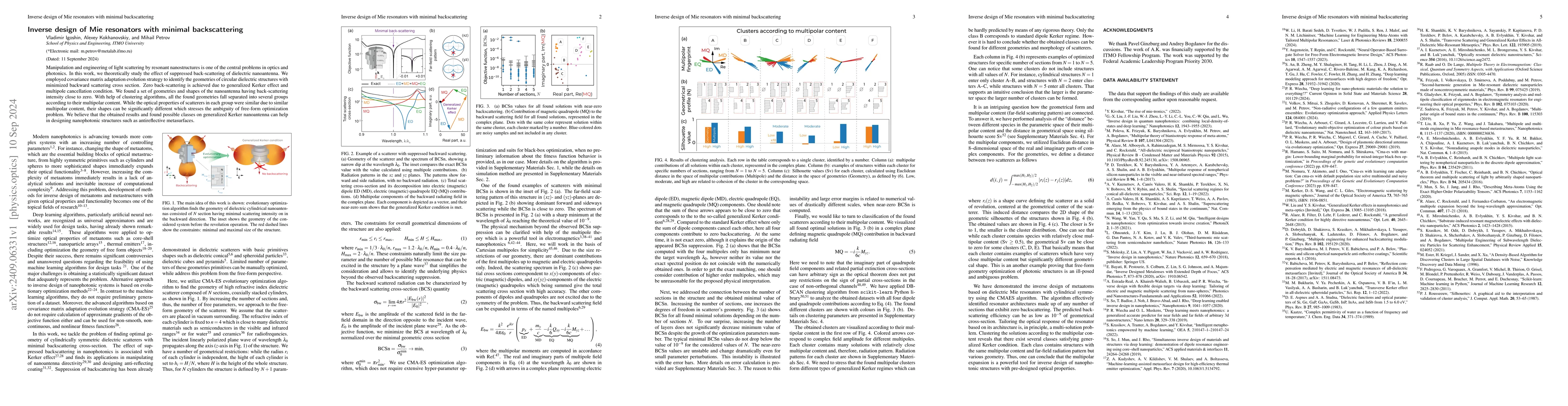 Thumbnail for Inverse design of Mie resonators with minimal backscattering
