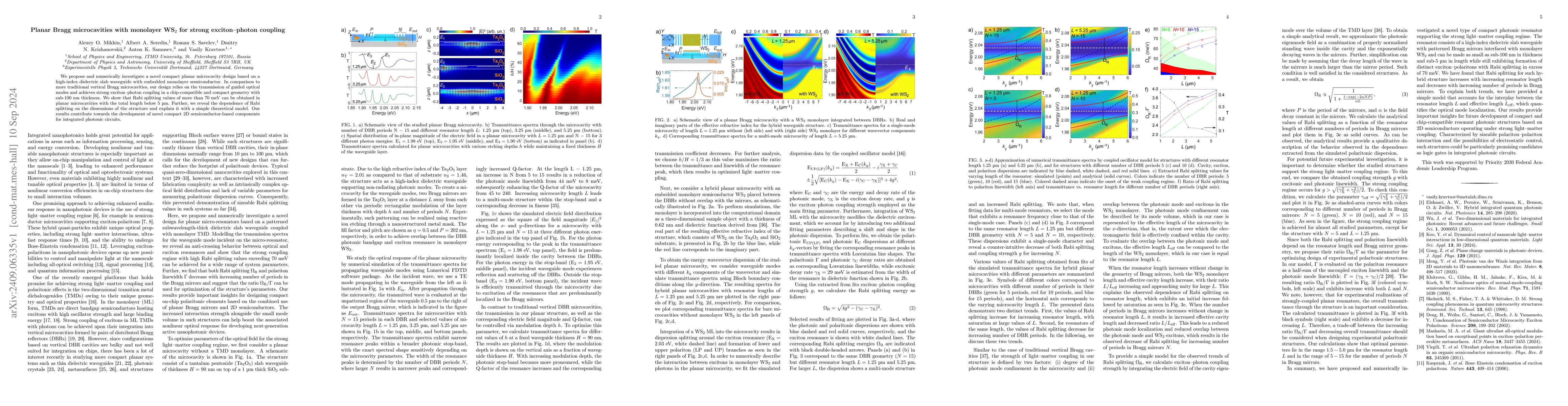 Thumbnail for Planar Bragg microcavities with monolayer WS$_2$ for strong
  exciton-photon coupling