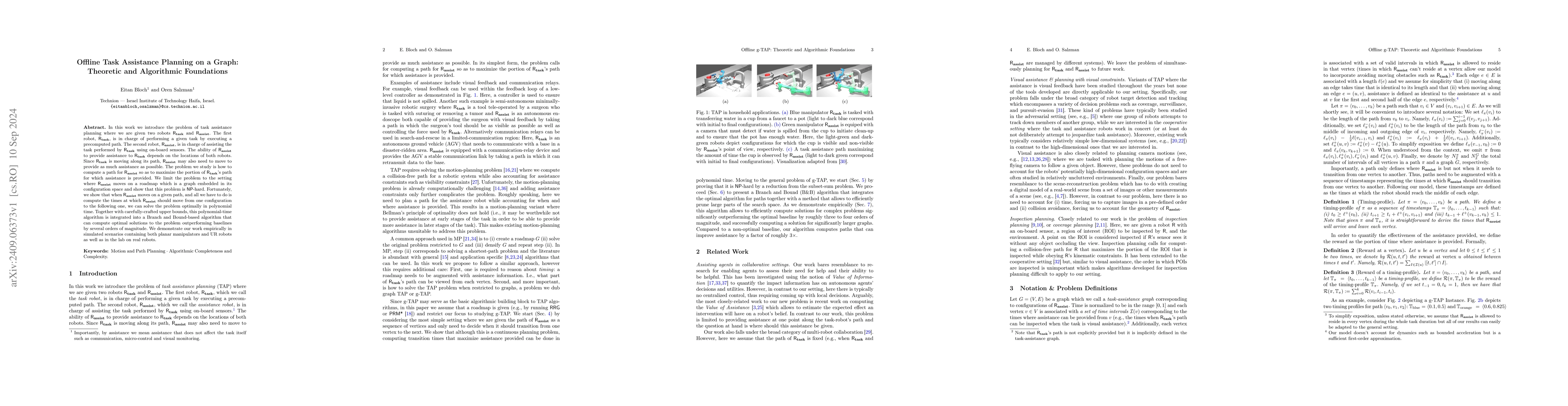 Thumbnail for Offline Task Assistance Planning on a Graph:Theoretic and Algorithmic
  Foundations