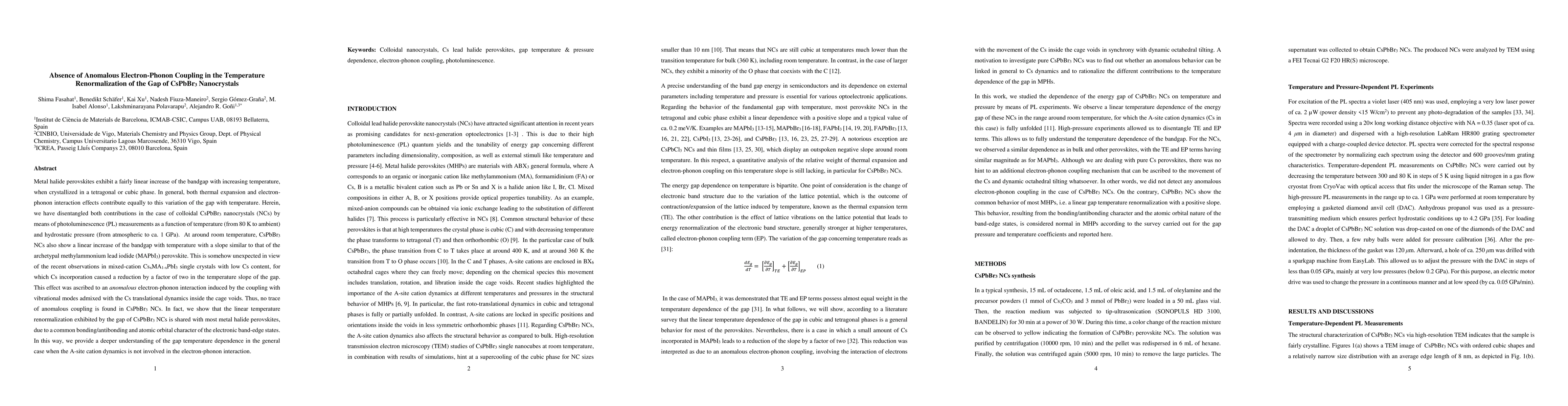 Thumbnail for Absence of Anomalous Electron-Phonon Coupling in the Temperature
  Renormalization of the Gap of CsPbBr$_3$ Nanocrystals