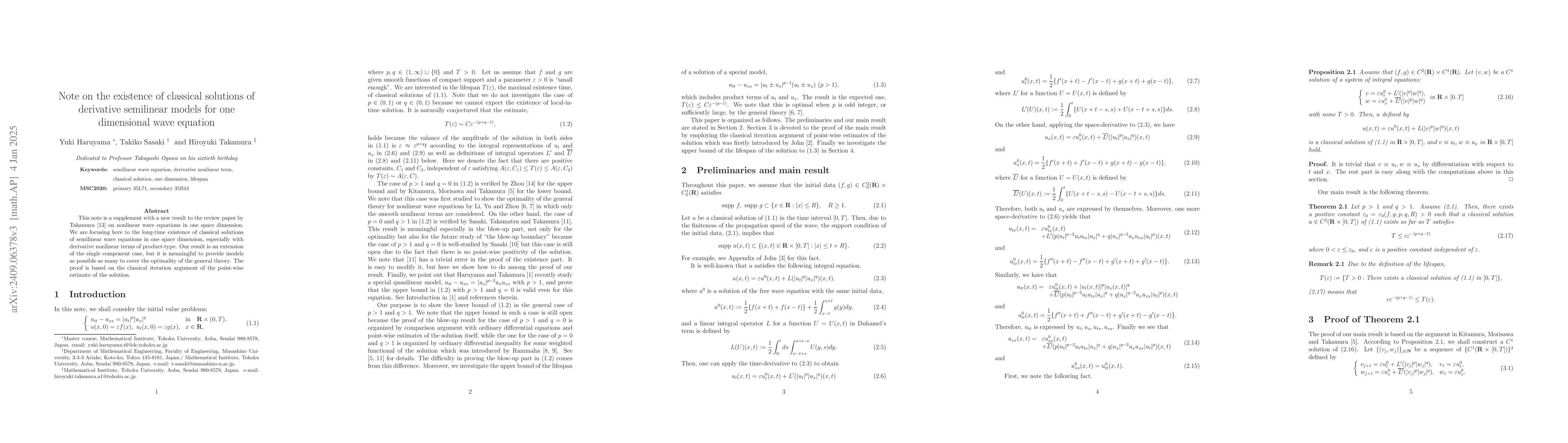 Thumbnail for Note on the existence of classical solutions of derivative semilinear
  models for one dimensional wave equation