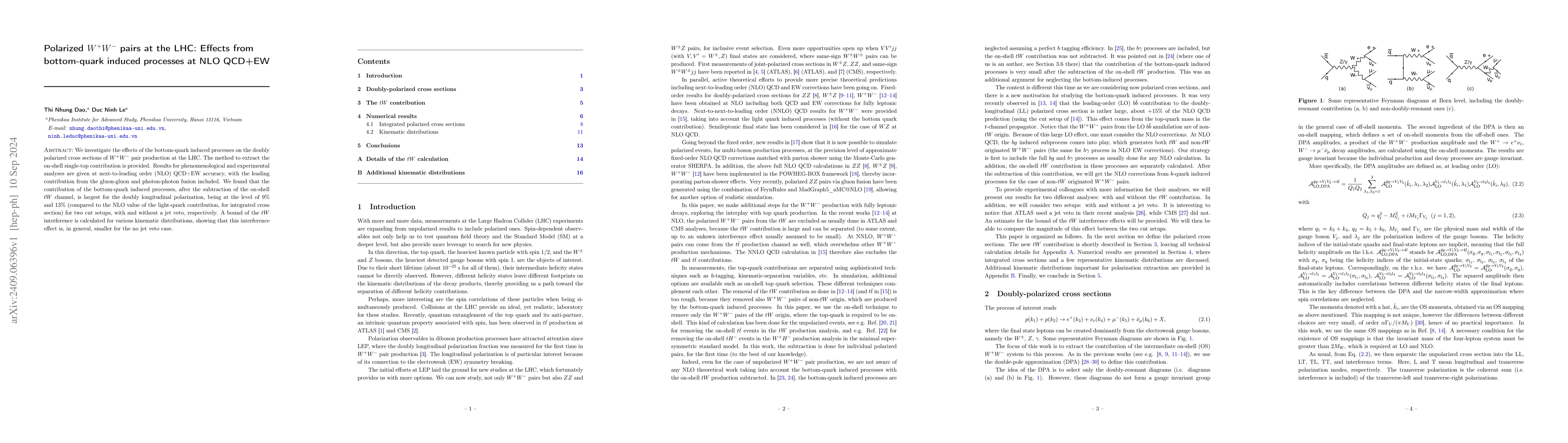 Thumbnail for Polarized $W^+W^-$ pairs at the LHC: Effects from bottom-quark induced
  processes at NLO QCD+EW
