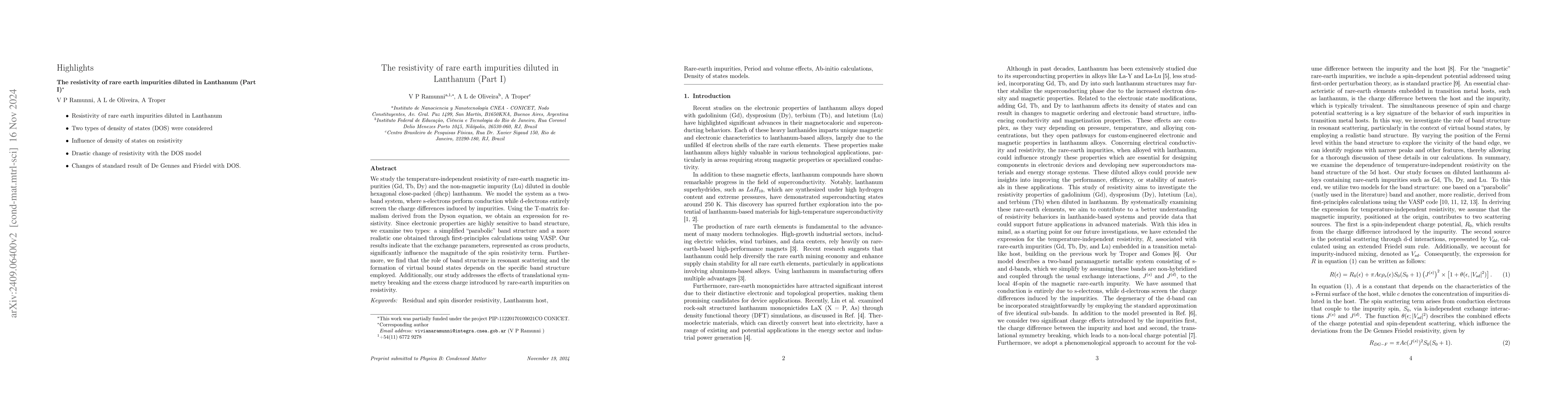Thumbnail for The resistivity of rare earth impurities diluted in Lanthanum (Part I)