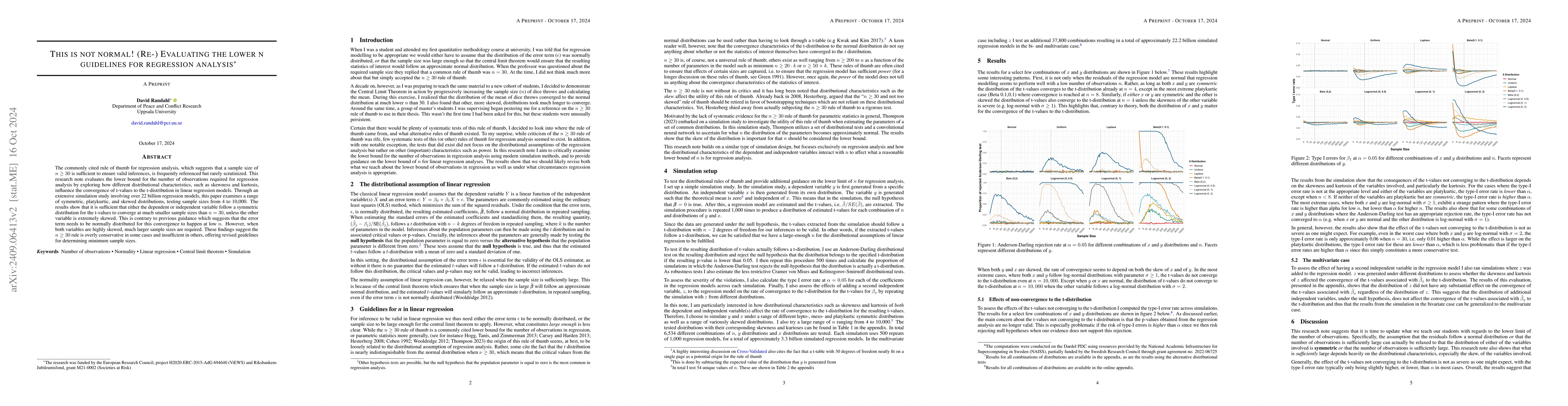 Thumbnail for This is not normal! (Re-) Evaluating the lower $n$ guidelines for
  regression analysis