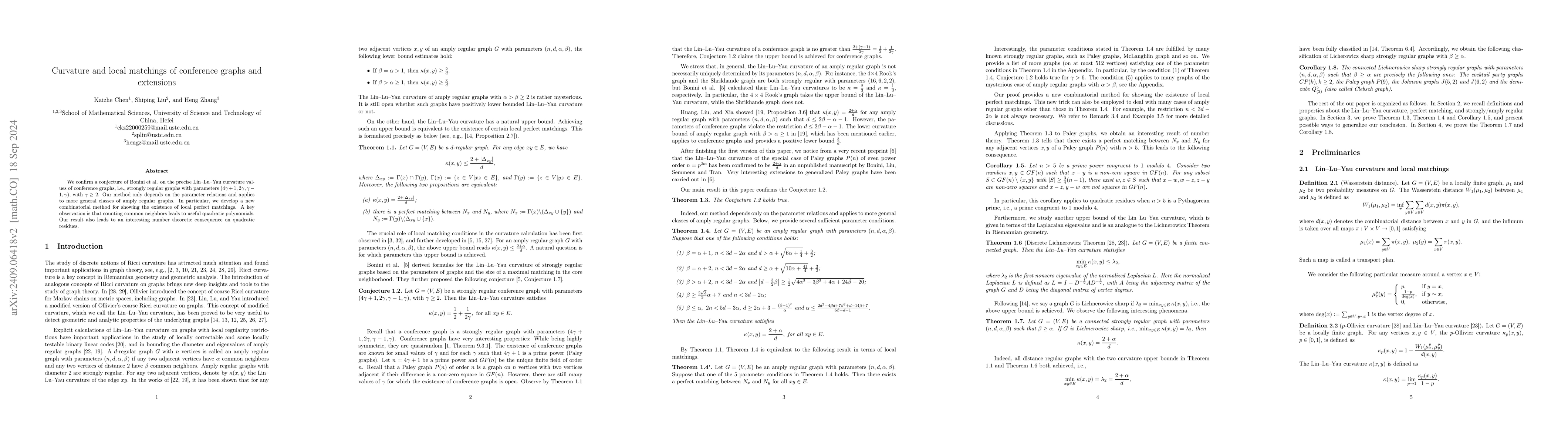 Thumbnail for Curvature and local matchings of conference graphs and extensions