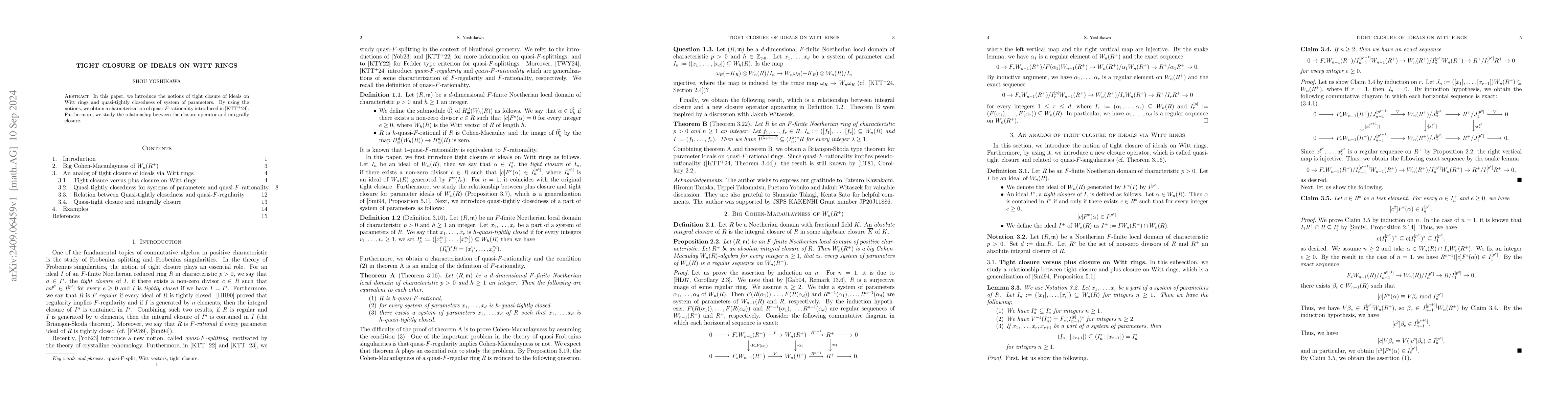 Thumbnail for Tight closure of ideals on Witt rings