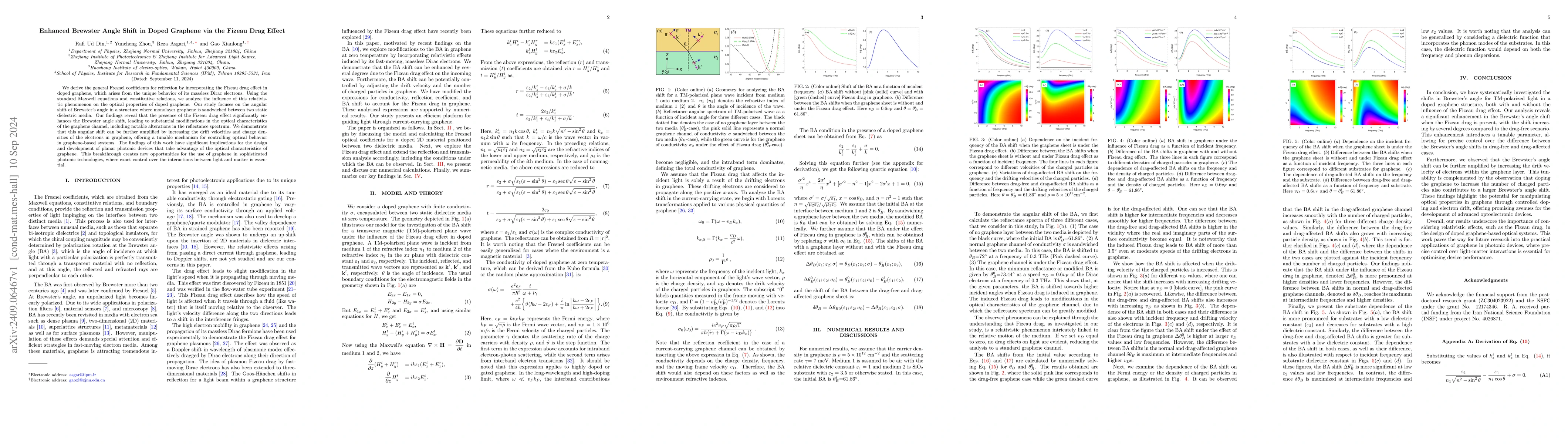 Thumbnail for Enhanced Brewster Angle Shift in Doped Graphene via the Fizeau Drag
  Effect