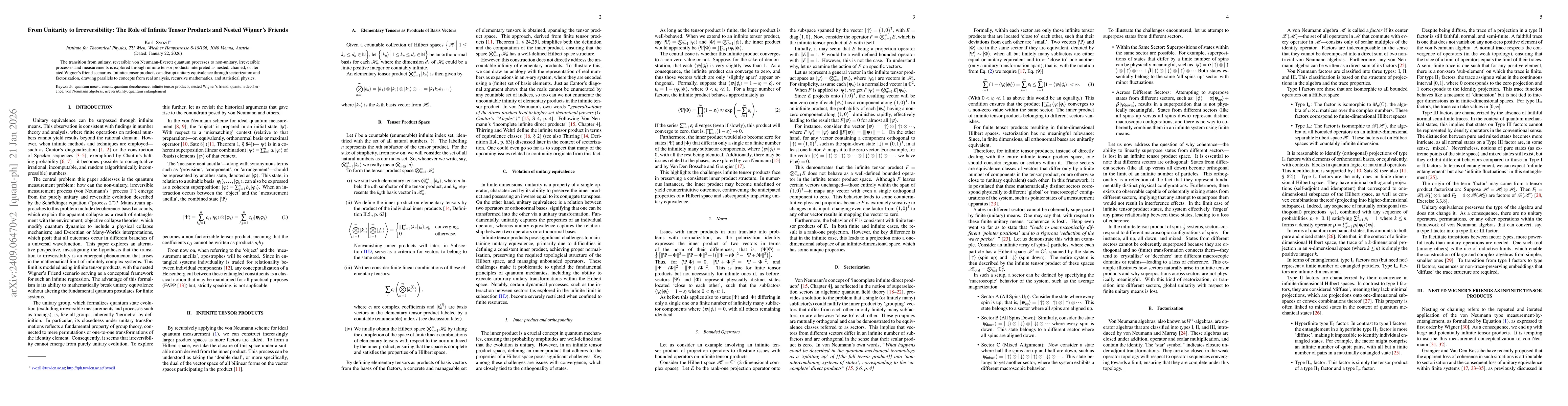 Thumbnail for From Unitarity to Irreversibility: The Role of Infinite Tensor Products and Nested Wigner's Friends