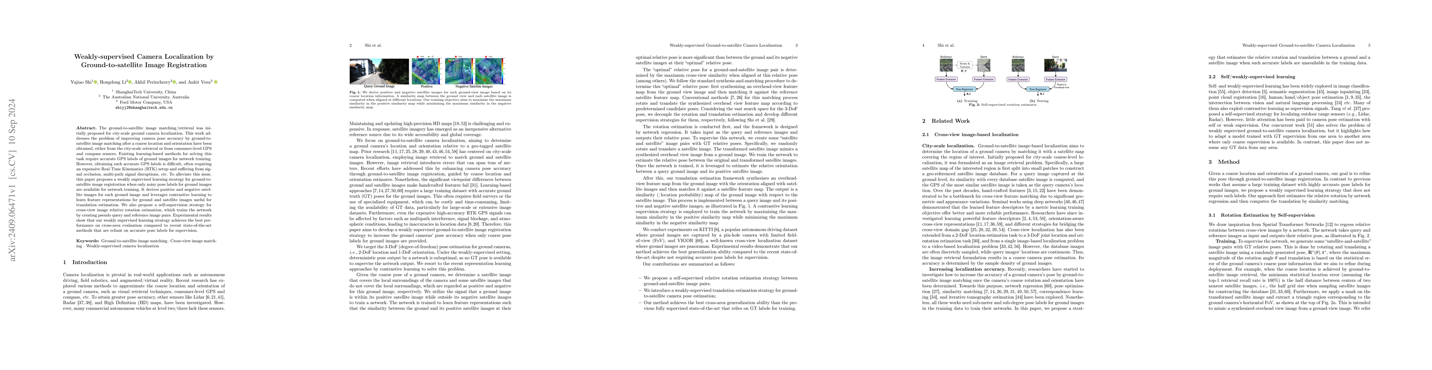 Thumbnail for Weakly-supervised Camera Localization by Ground-to-satellite Image
  Registration