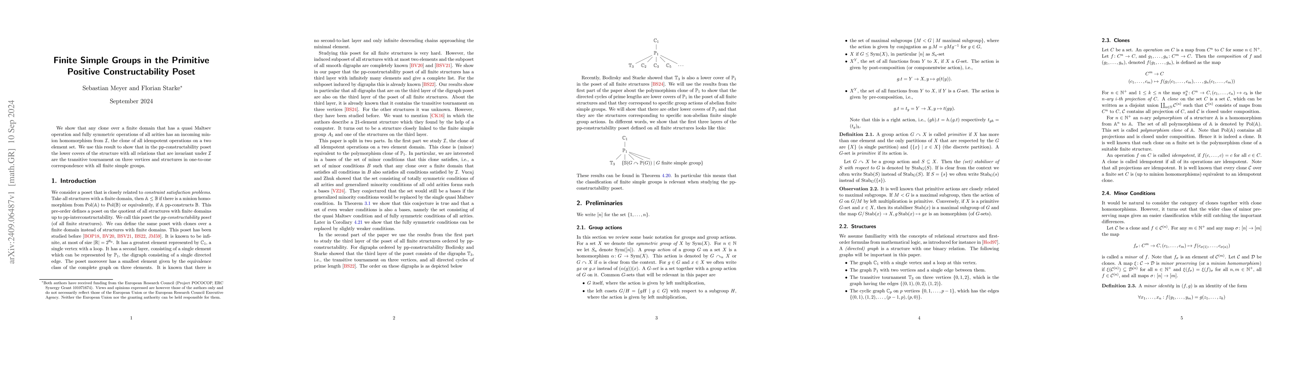 Thumbnail for Finite Simple Groups in the Primitive Positive Constructability Poset