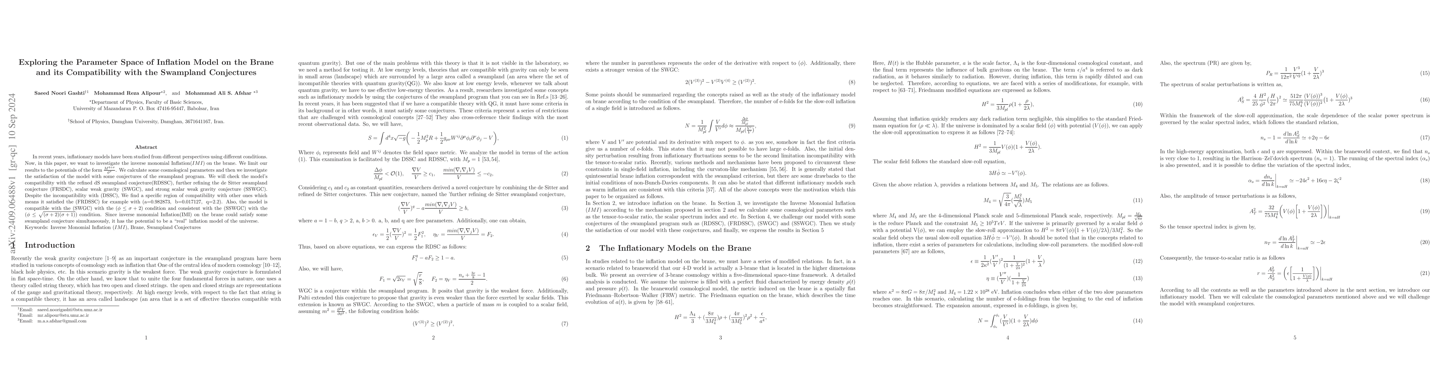 Thumbnail for Exploring the Parameter Space of Inflation Model on the Brane and its
  Compatibility with the Swampland Conjectures