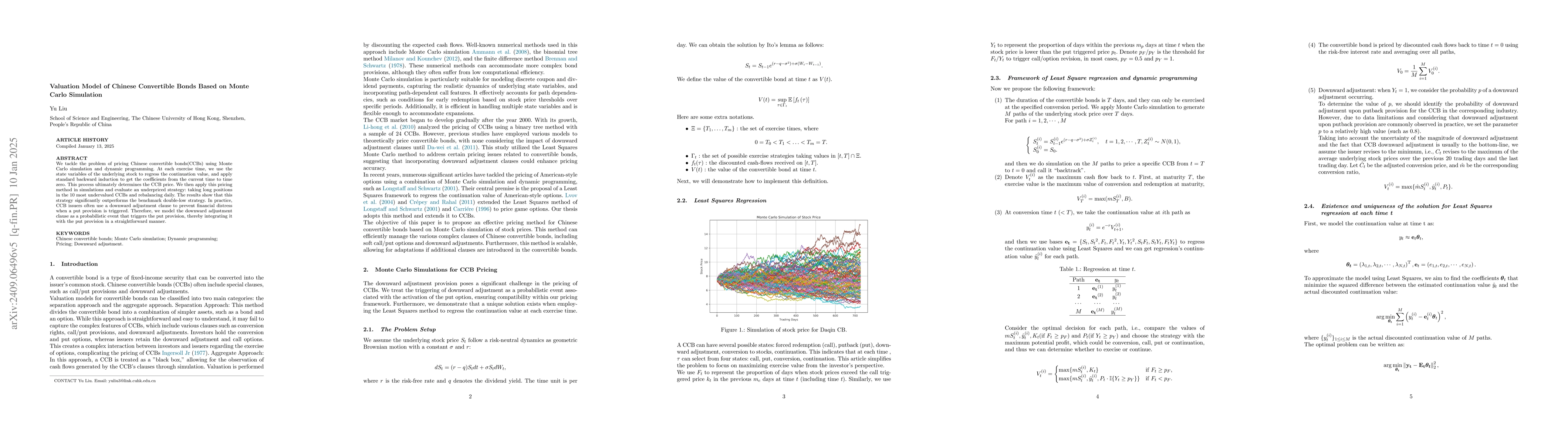 Thumbnail for Valuation Model of Chinese Convertible Bonds Based on Monte Carlo
  Simulation