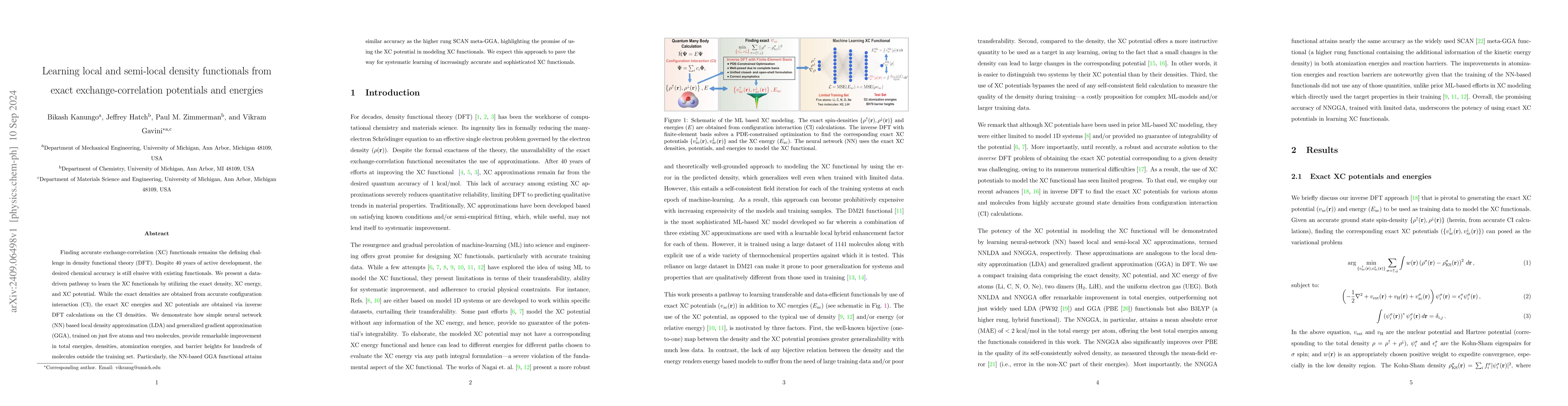 Thumbnail for Learning local and semi-local density functionals from exact
  exchange-correlation potentials and energies