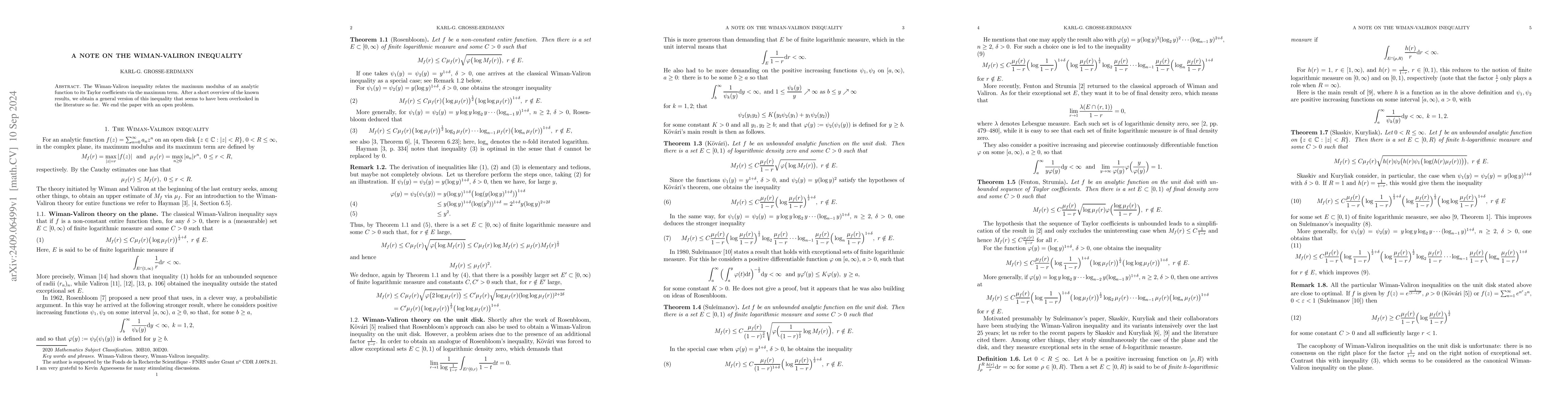 Thumbnail for A note on the Wiman-Valiron inequality