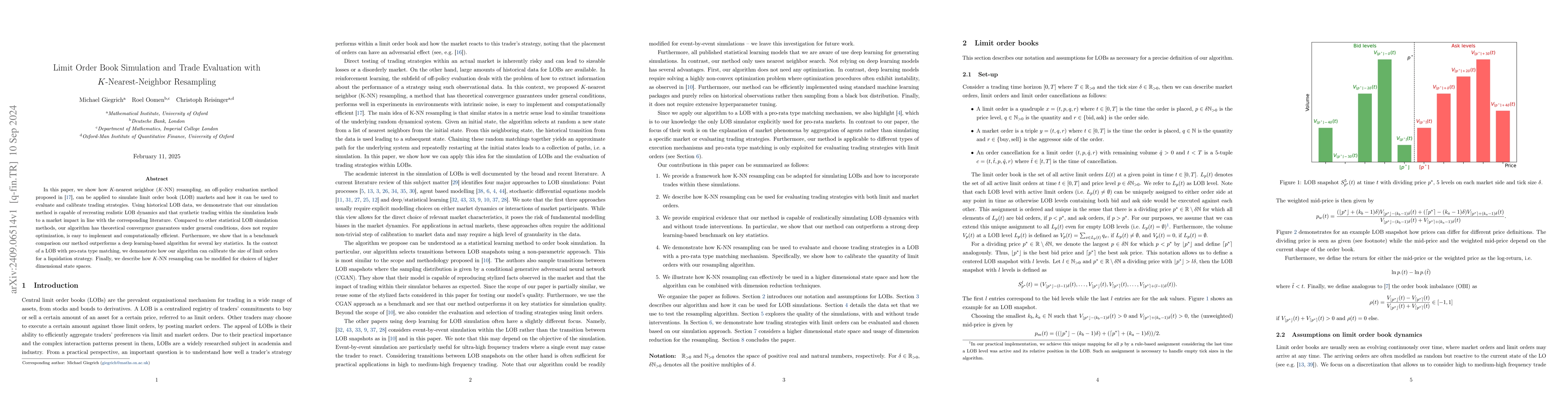 Thumbnail for Limit Order Book Simulation and Trade Evaluation with
  $K$-Nearest-Neighbor Resampling