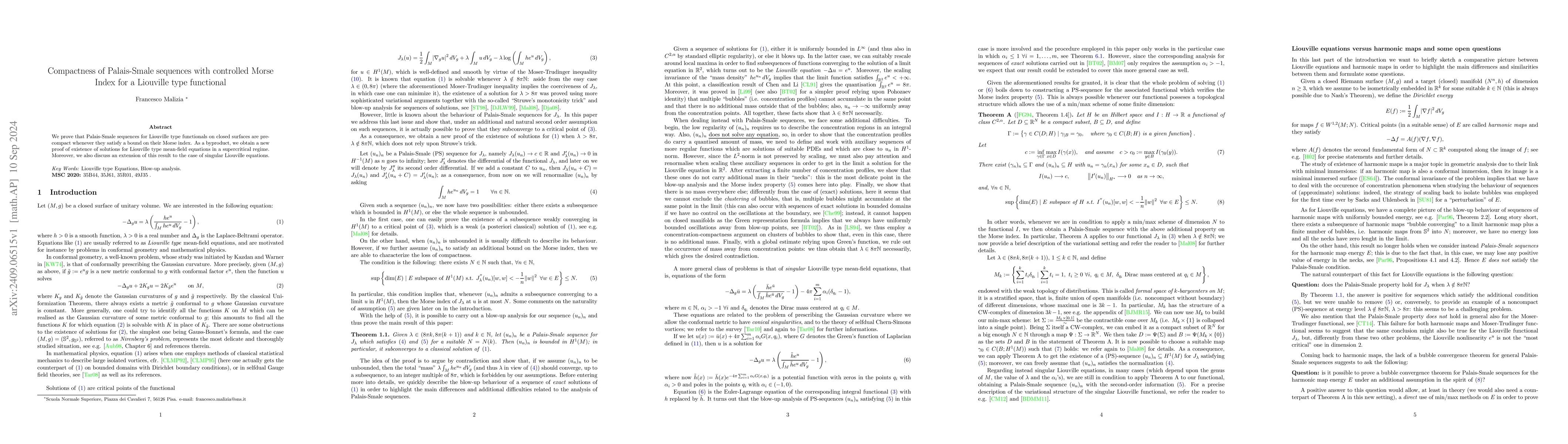 Thumbnail for Compactness of Palais-Smale sequences with controlled Morse Index for a
  Liouville type functional