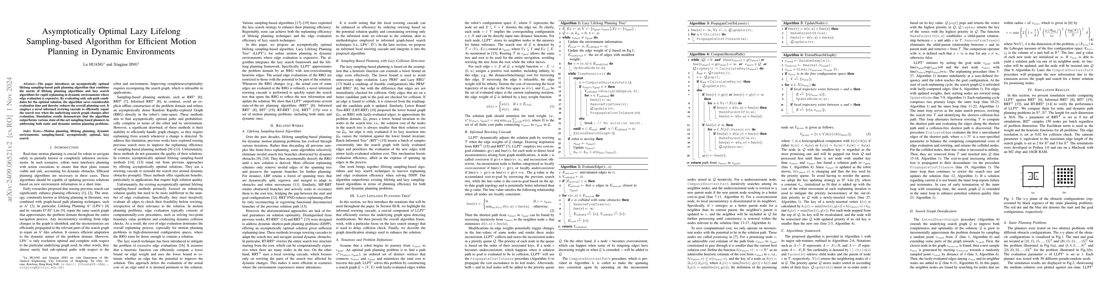 Thumbnail for Asymptotically Optimal Lazy Lifelong Sampling-based Algorithm for
  Efficient Motion Planning in Dynamic Environments