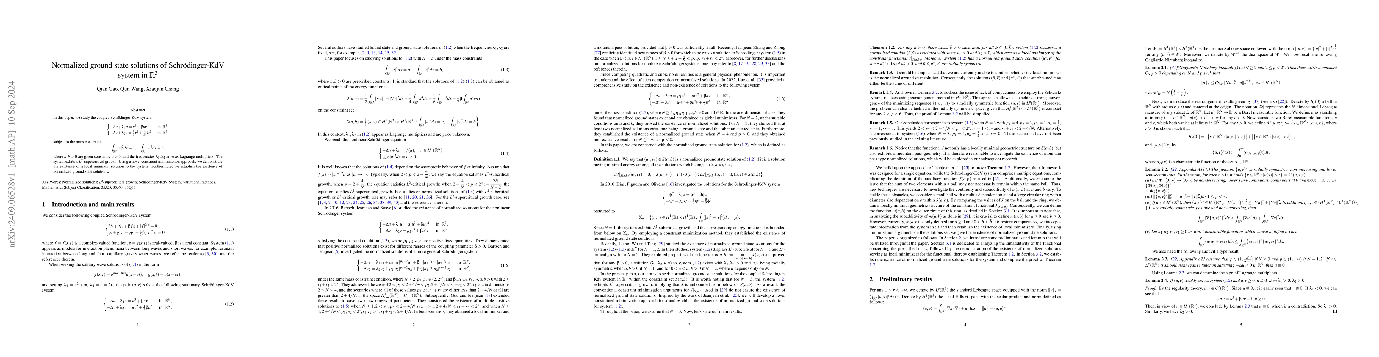 Thumbnail for Normalized ground state solutions of Schrödinger-KdV system in
  $\mathbb{R}^3$