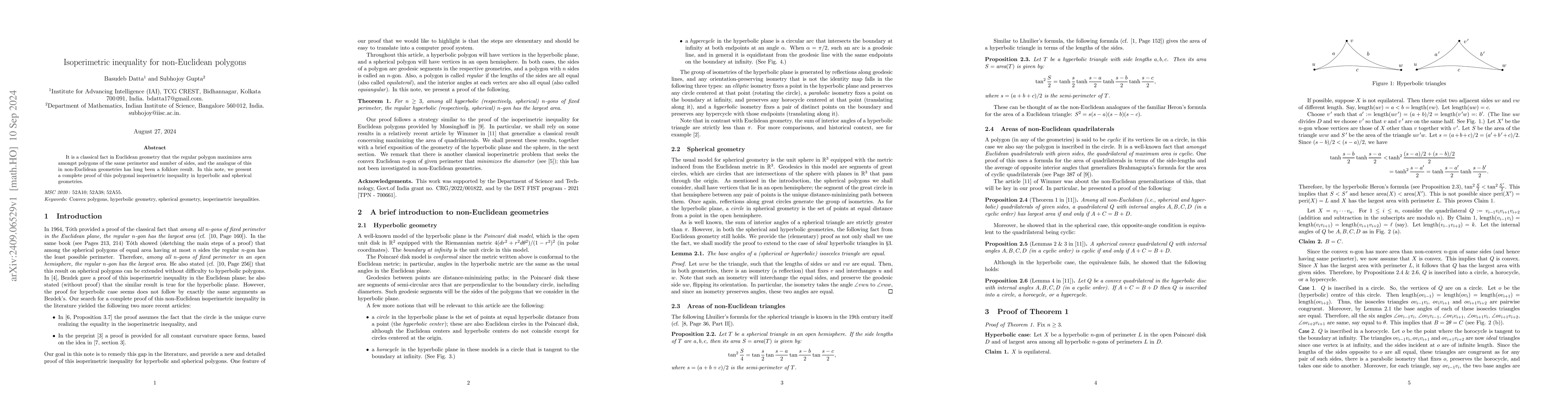 Thumbnail for Isoperimetric inequality for non-Euclidean polygons