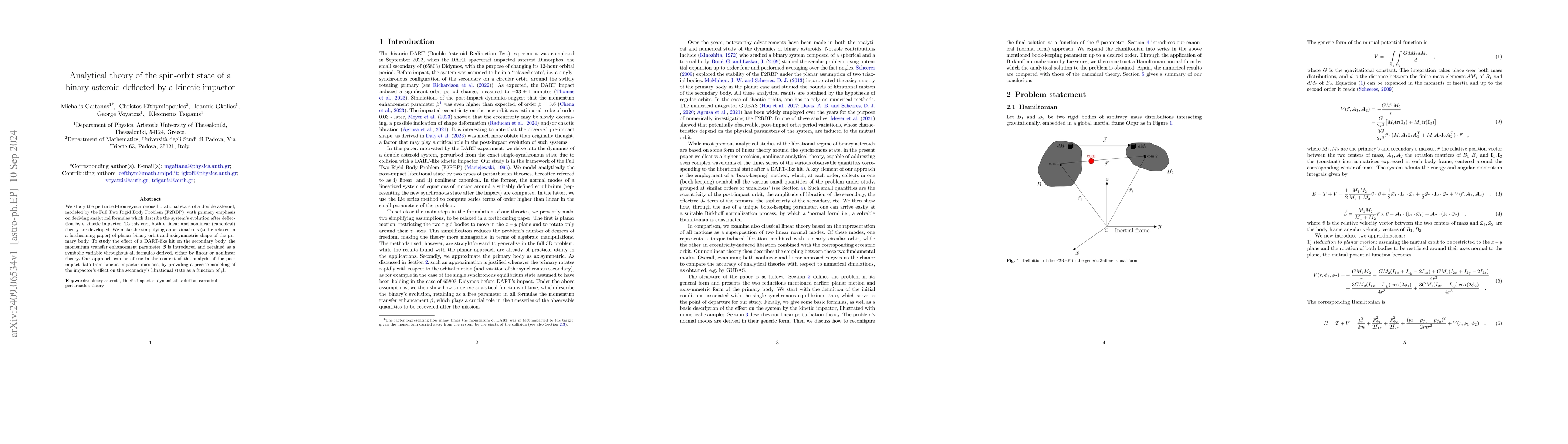 Thumbnail for Analytical theory of the spin-orbit state of a binary asteroid deflected
  by a kinetic impactor