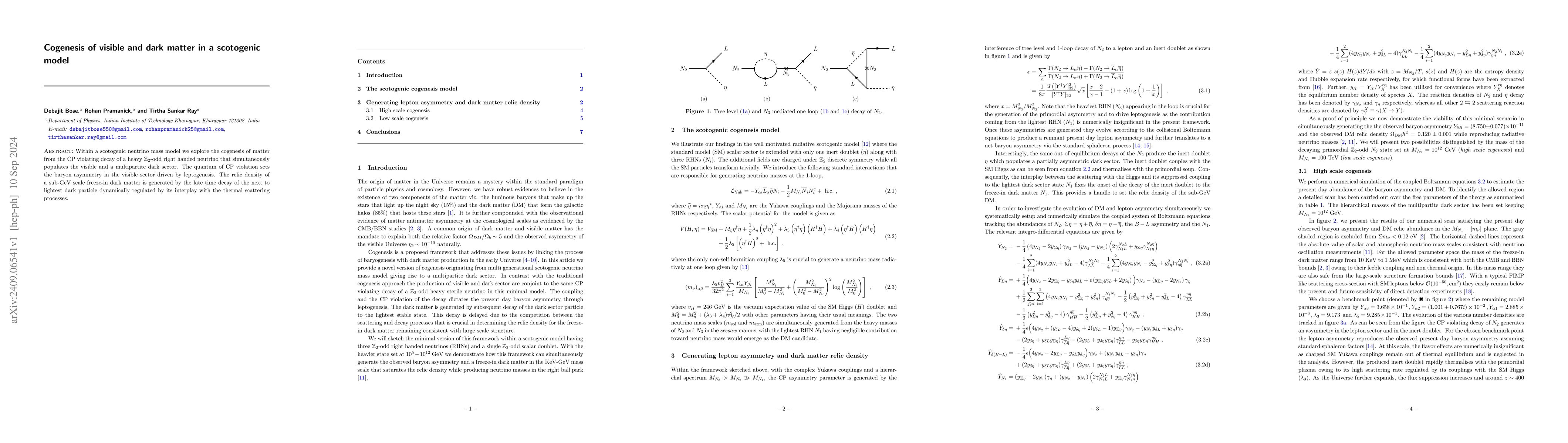 Thumbnail for Cogenesis of visible and dark matter in a scotogenic model