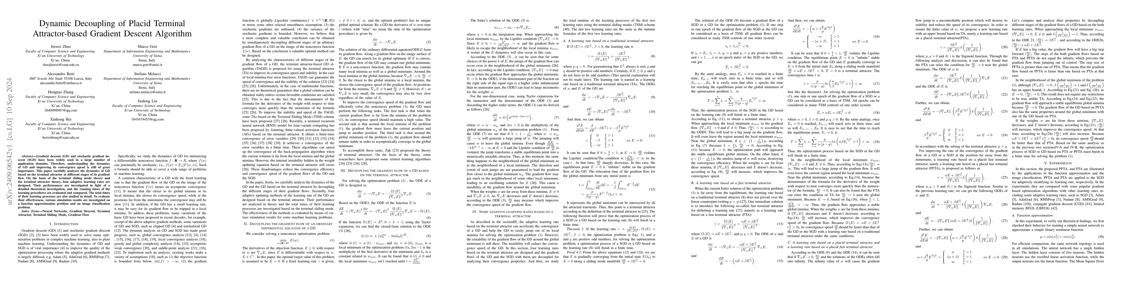 Thumbnail for Dynamic Decoupling of Placid Terminal Attractor-based Gradient Descent
  Algorithm