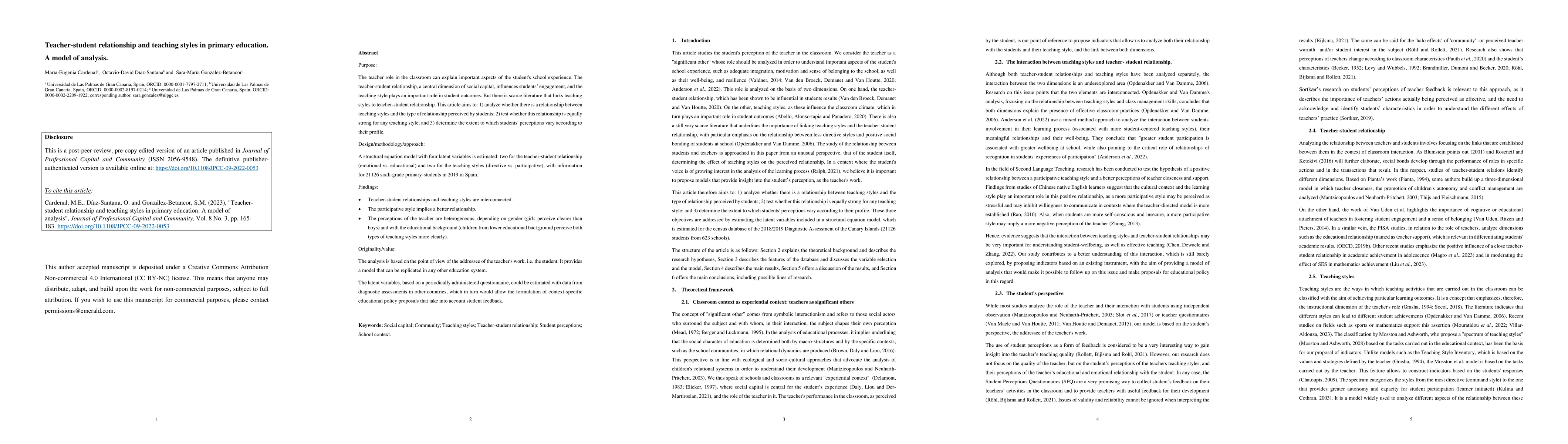 Thumbnail for Teacher-student relationship and teaching styles in primary education. A
  model of analysis