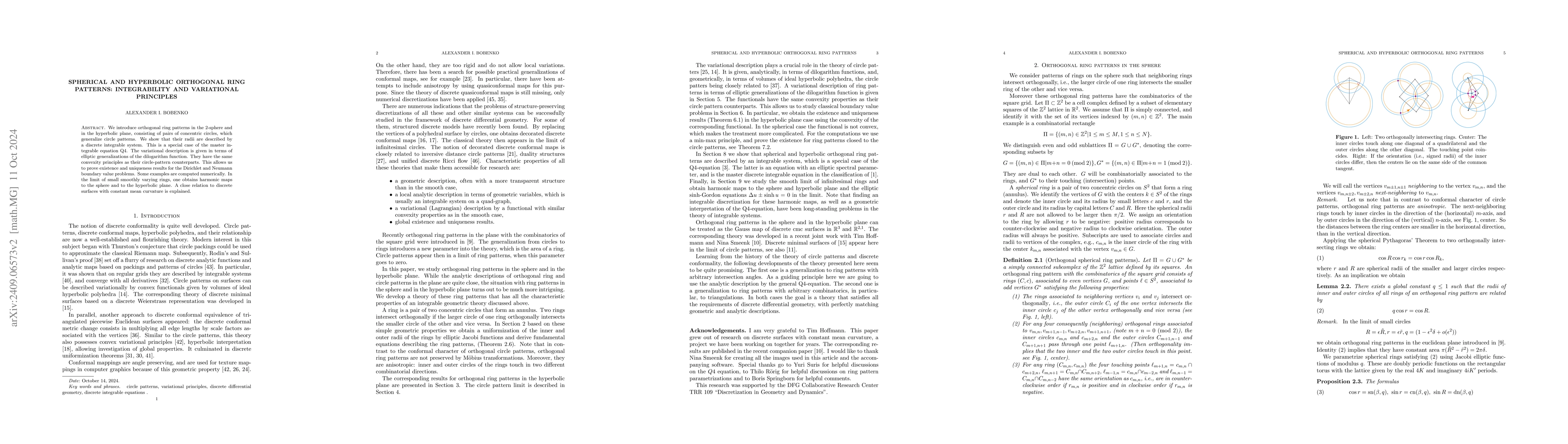 Thumbnail for Spherical and hyperbolic orthogonal ring patterns: integrability and
  variational principles