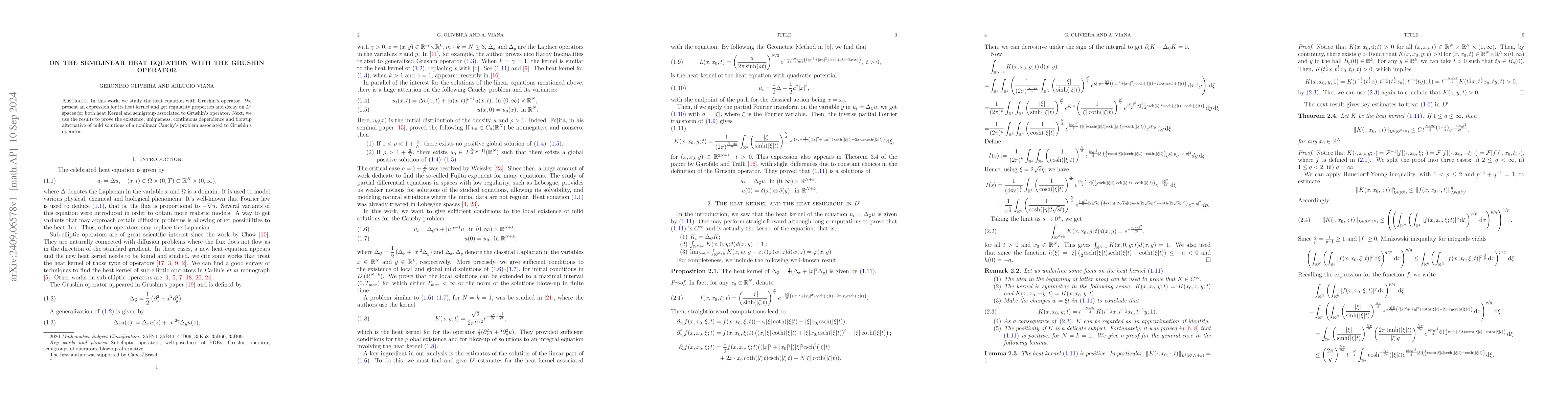 Thumbnail for On the semilinear heat equation with the Grushin operator