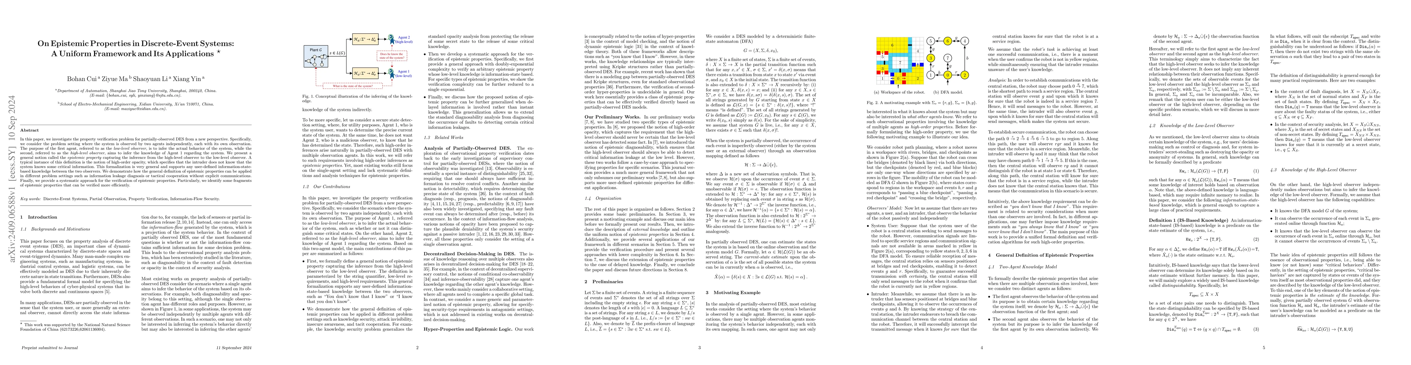 Thumbnail for On Epistemic Properties in Discrete-Event Systems: A Uniform Framework
  and Its Applications