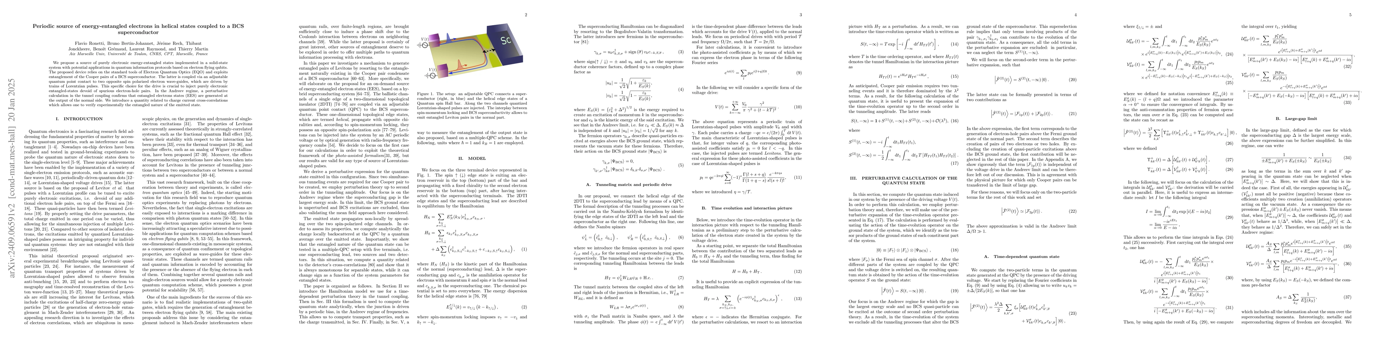 Thumbnail for Periodic source of energy-entangled electrons in helical states coupled
  to a BCS superconductor