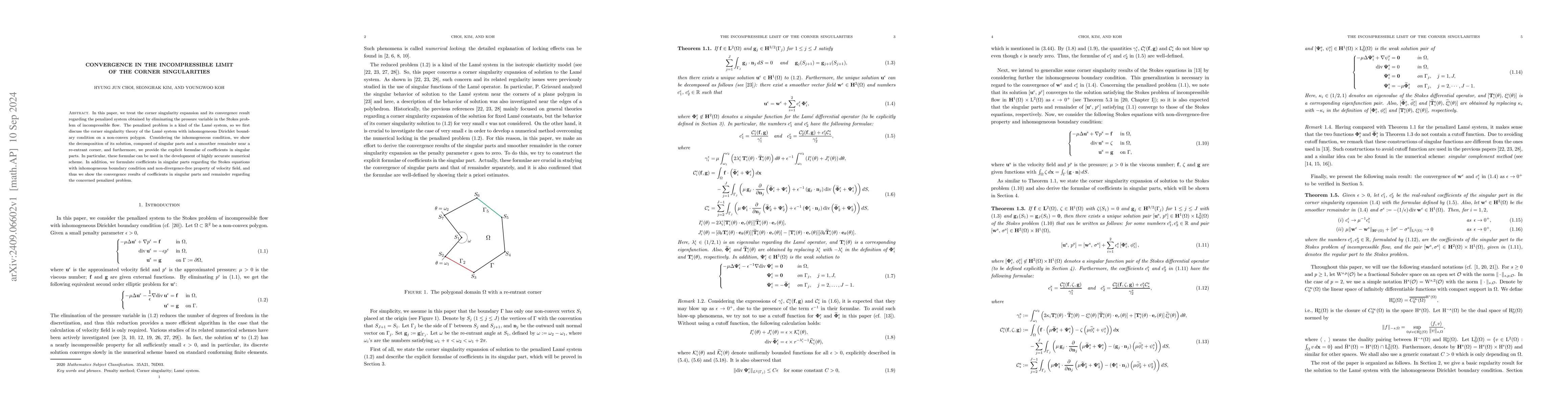 Thumbnail for Convergence in the incompressible limit of the corner singularities