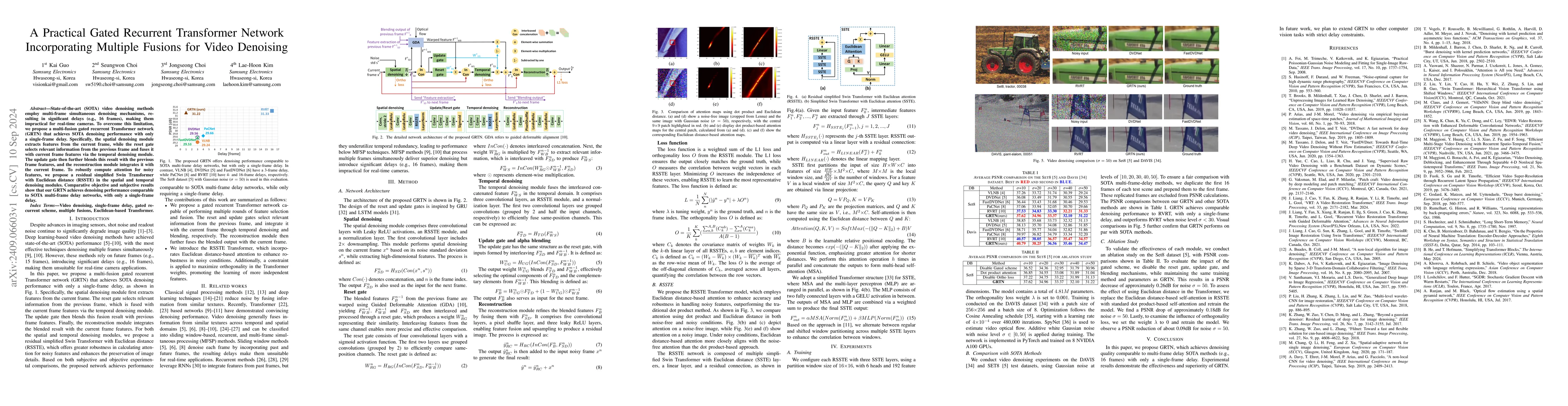 Thumbnail for A Practical Gated Recurrent Transformer Network Incorporating Multiple
  Fusions for Video Denoising
