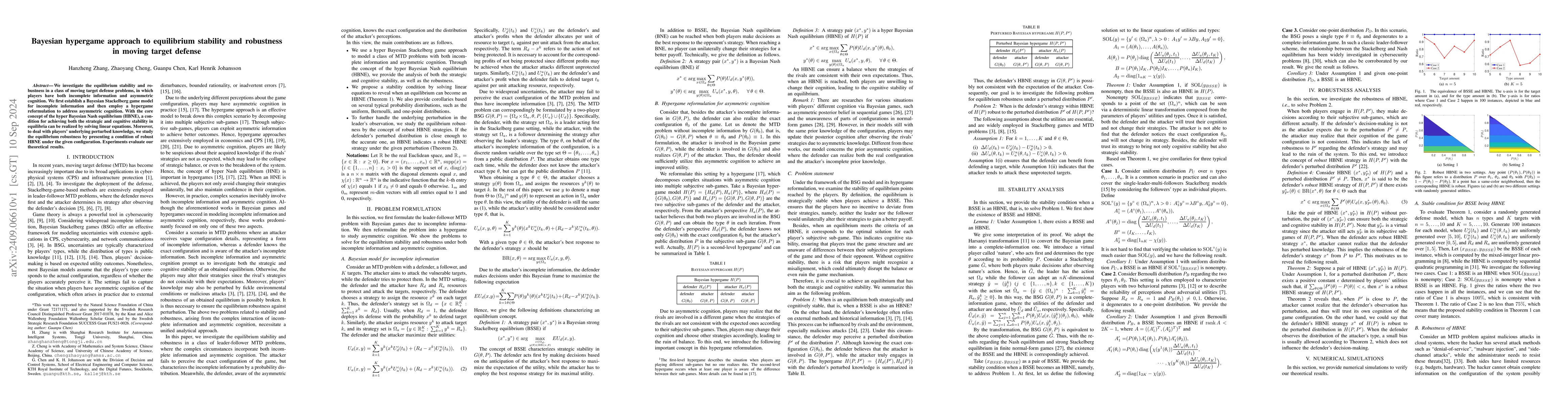 Thumbnail for Bayesian hypergame approach to equilibrium stability and robustness in
  moving target defense