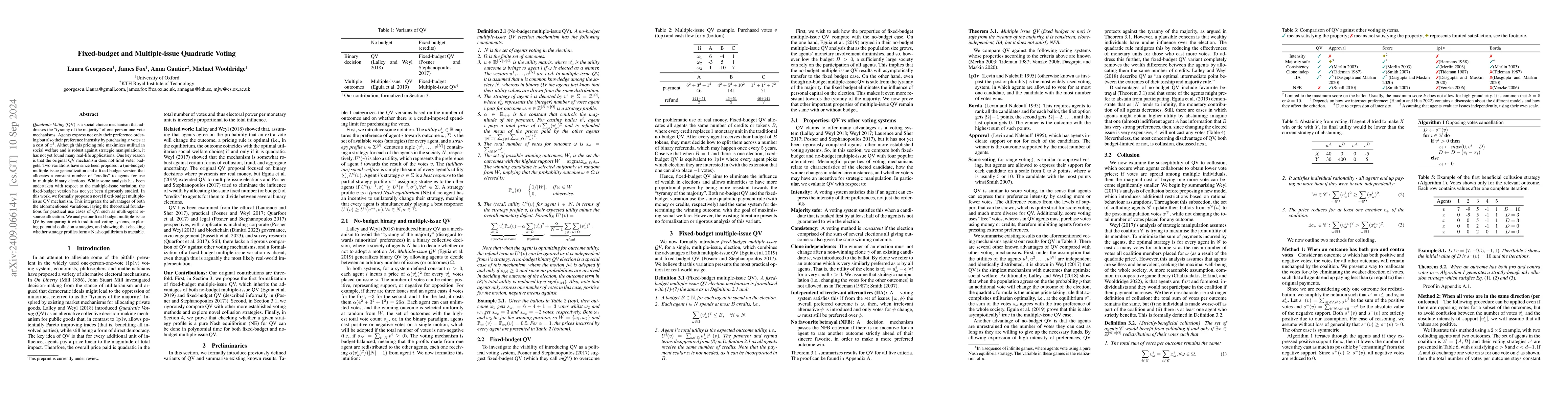 Thumbnail for Fixed-budget and Multiple-issue Quadratic Voting