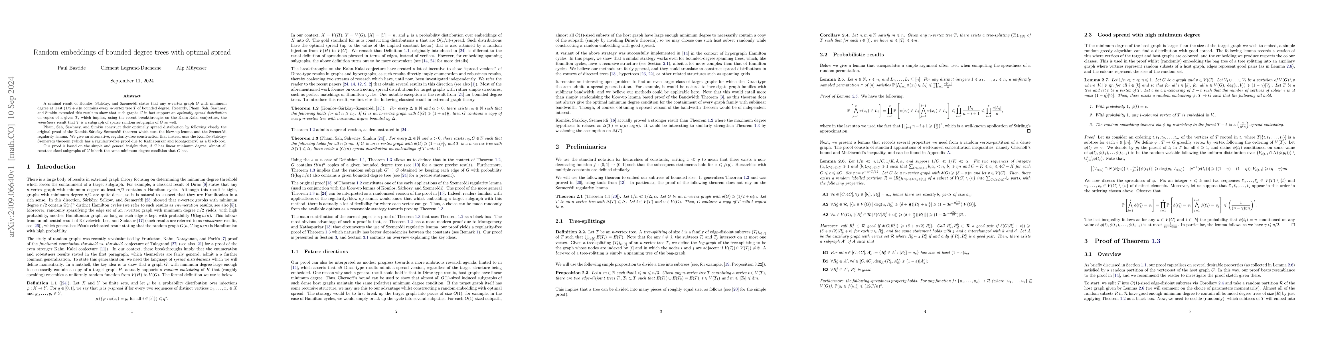 Thumbnail for Random embeddings of bounded degree trees with optimal spread