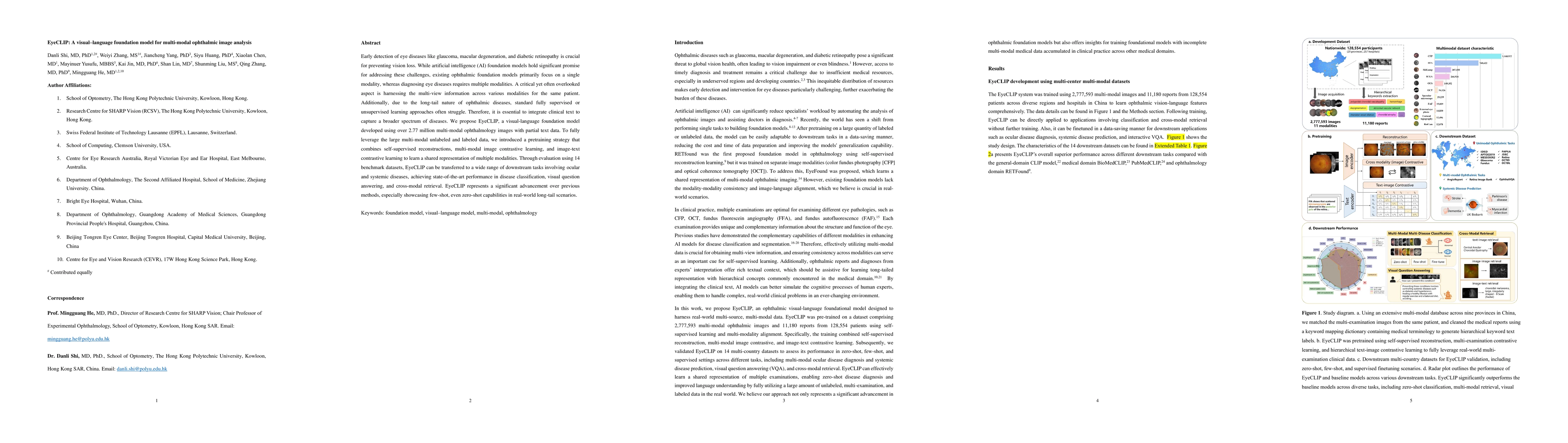 Thumbnail for EyeCLIP: A visual-language foundation model for multi-modal ophthalmic
  image analysis