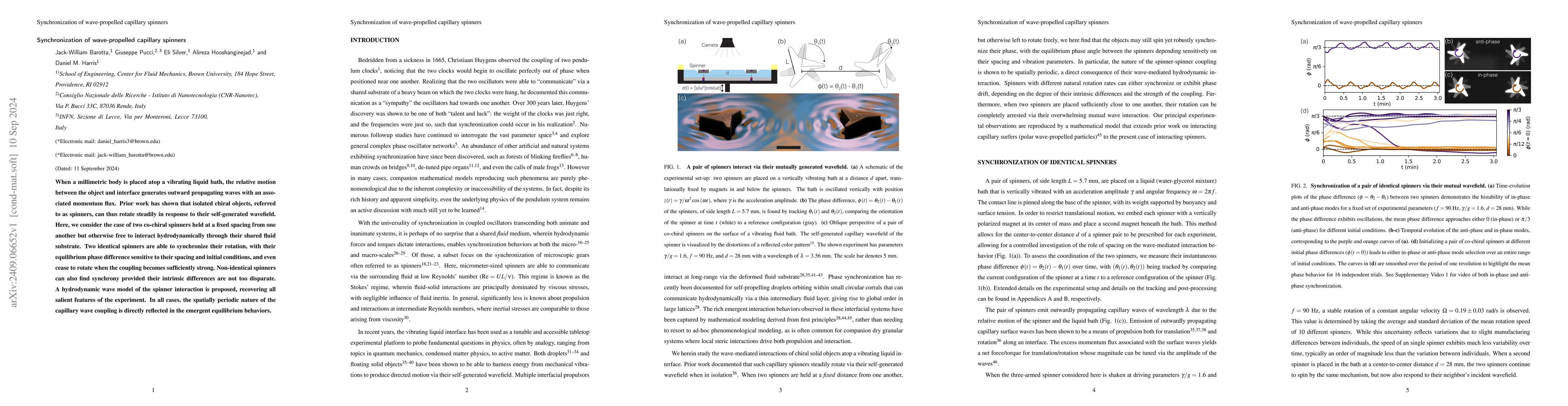 Thumbnail for Synchronization of wave-propelled capillary spinners