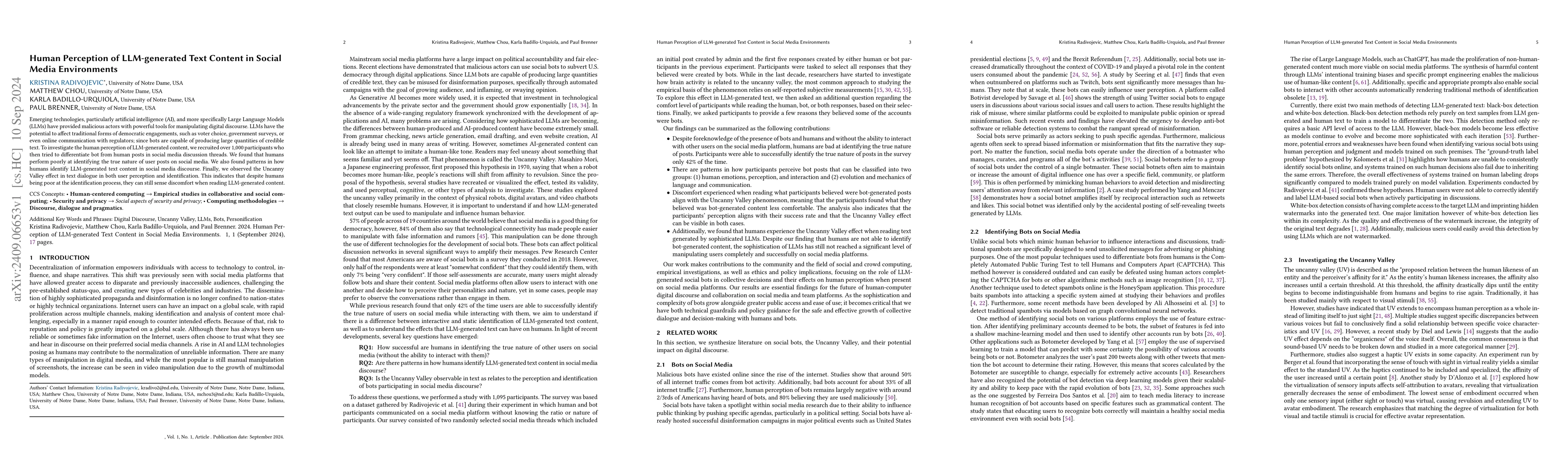 Thumbnail for Human Perception of LLM-generated Text Content in Social Media
  Environments