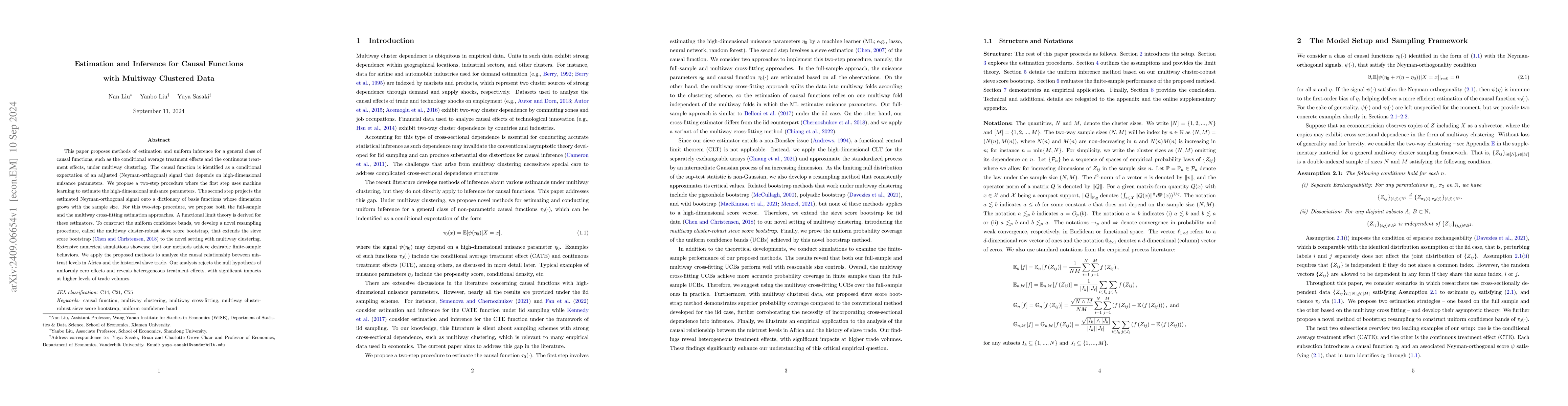 Thumbnail for Estimation and Inference for Causal Functions with Multiway Clustered
  Data
